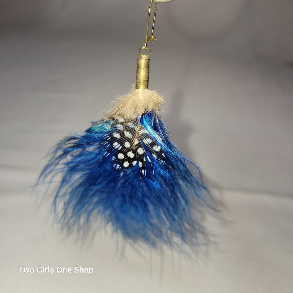 Blue and Red vintage 70s fathered earring